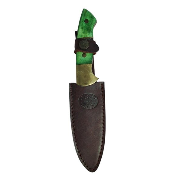 Chipaway Cutlery Hunting Knife Green Handle Leather Sheath 9 Inch Length Steel - Picture 6 of 9